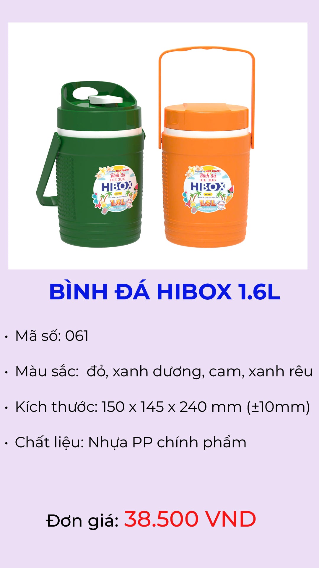 Bình đá Hibox 1.6L quai rộng model 061 – Nhựa Hiệp Thành