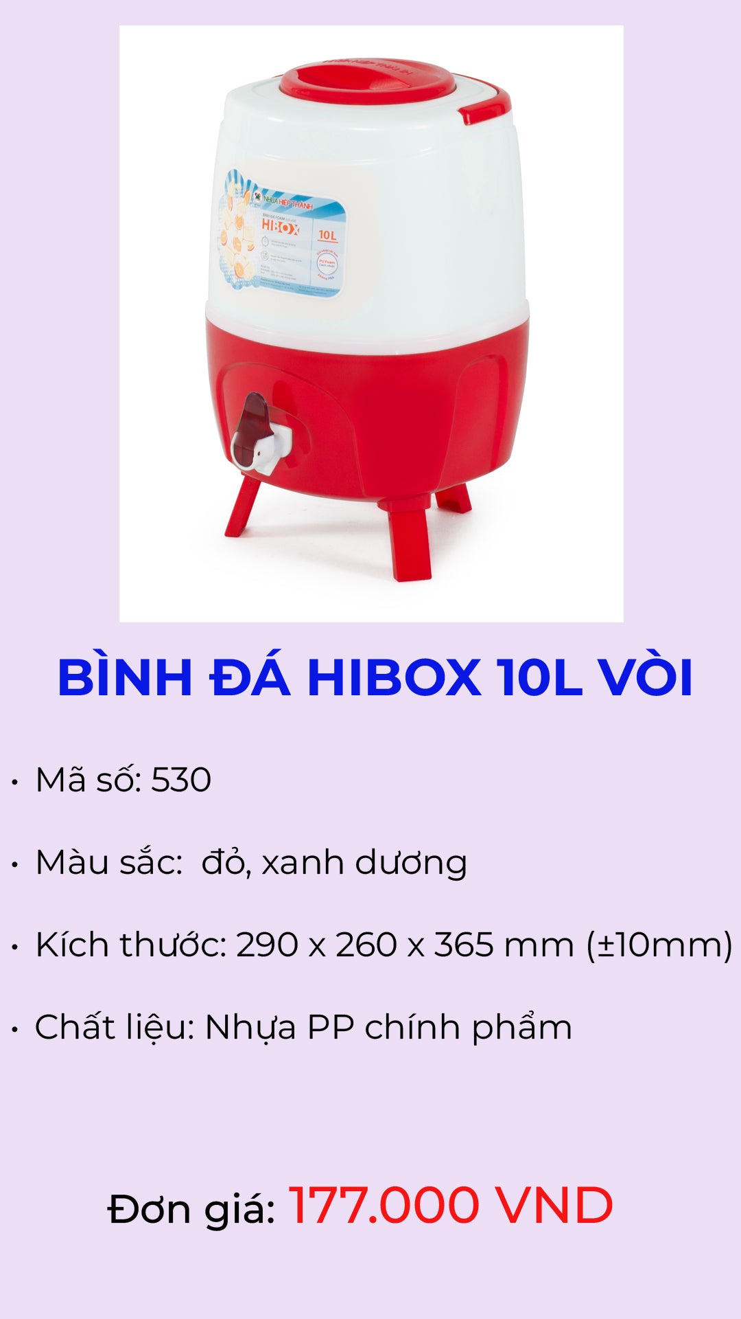 Bình đá có vòi Hibox 10L model 530 – Nhựa Hiệp Thành