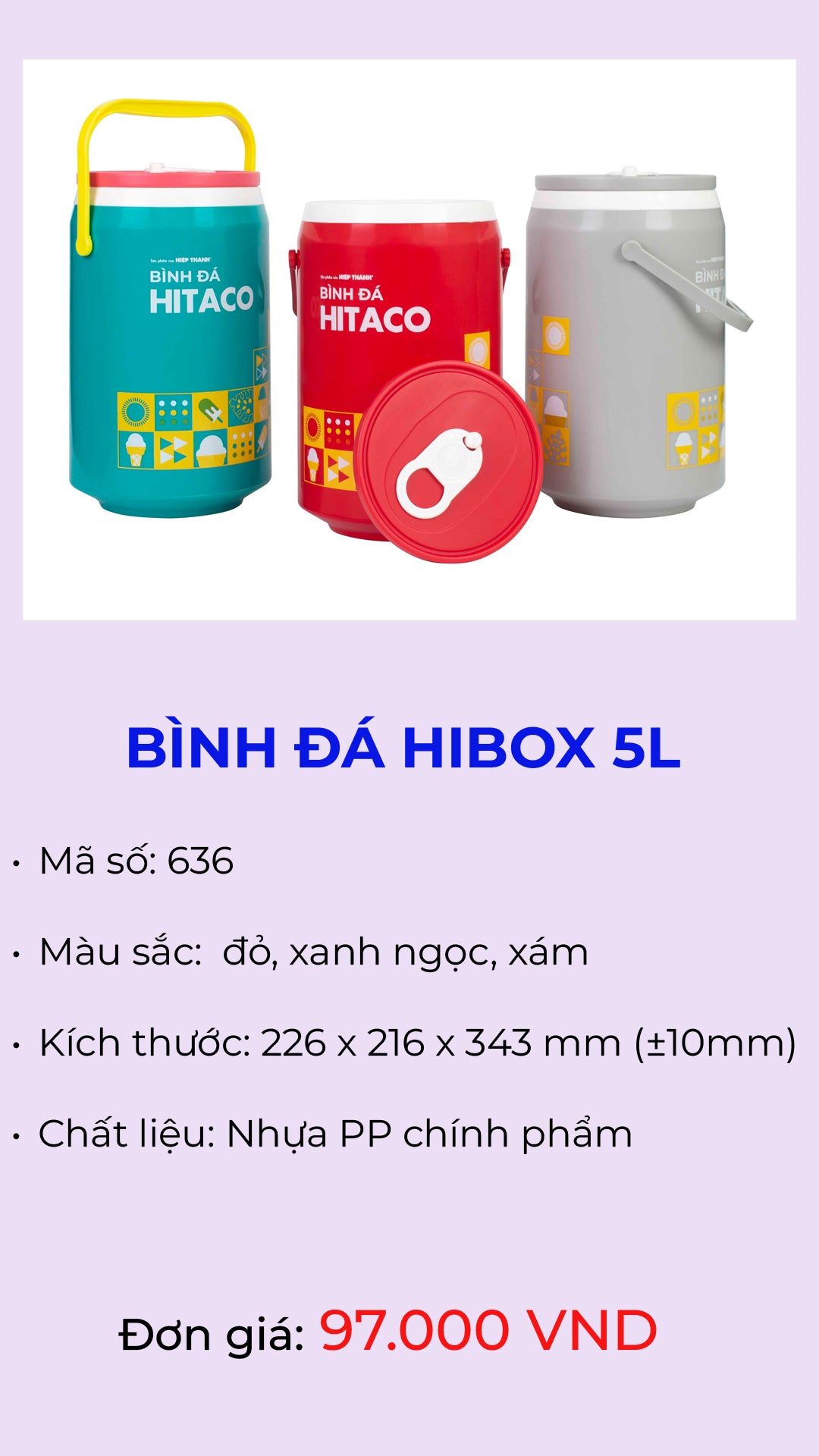Bình đá Hibox 5L model 636 – Nhựa Hiệp Thành